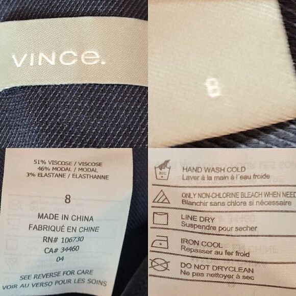 Vince High-rise Wide Leg Dress Pants 8 Navy Trouser Stretch Flat Front Side Zip - Picture 3 of 11